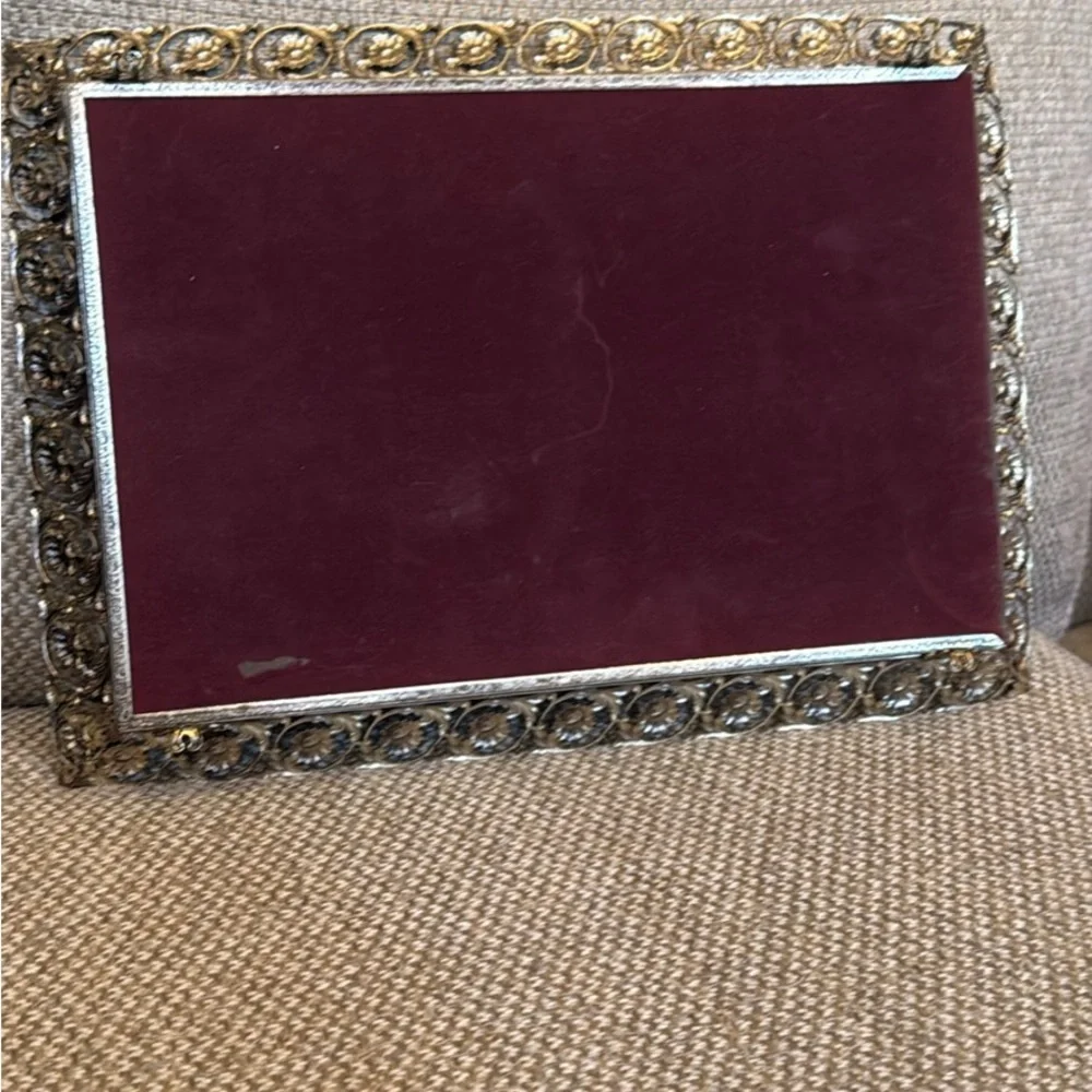 Vintage Brass gold tone filigree, ornate dresser vanity mirror tray